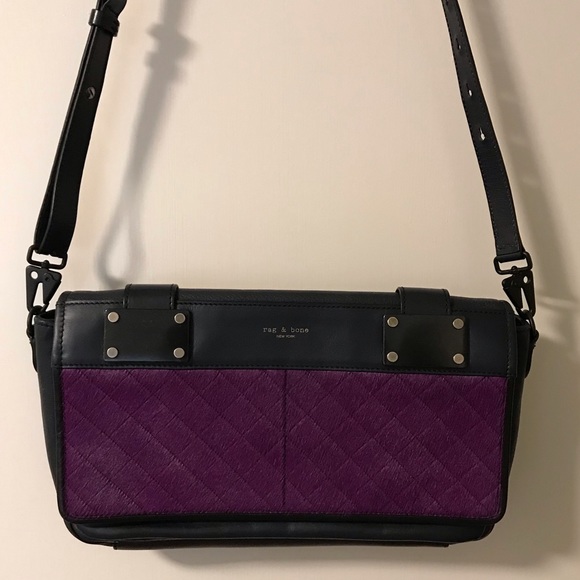 Rag and Bone Pilot clutch, navy and plum calf hair - Picture 8 of 8